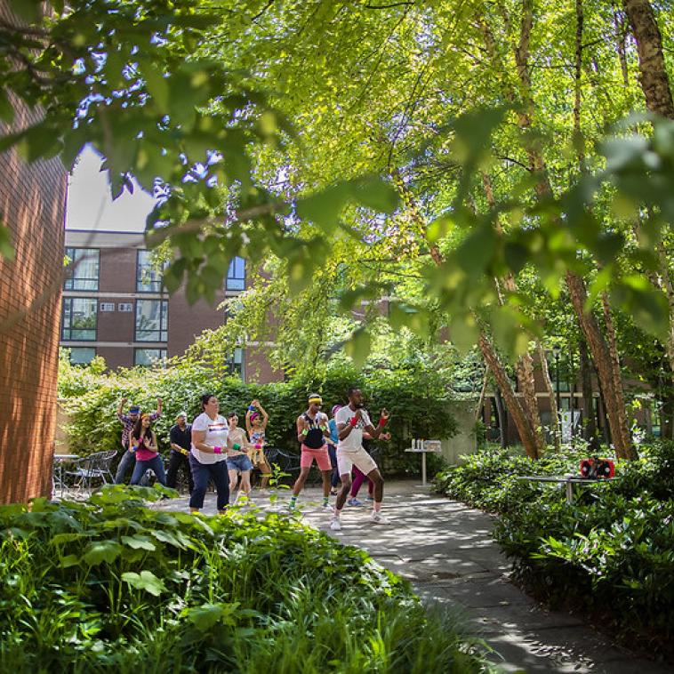 People dancing in a garden https://www.flickr.com/photos/universityofpennsylvania/51265072545/in/album-72157719442074058/