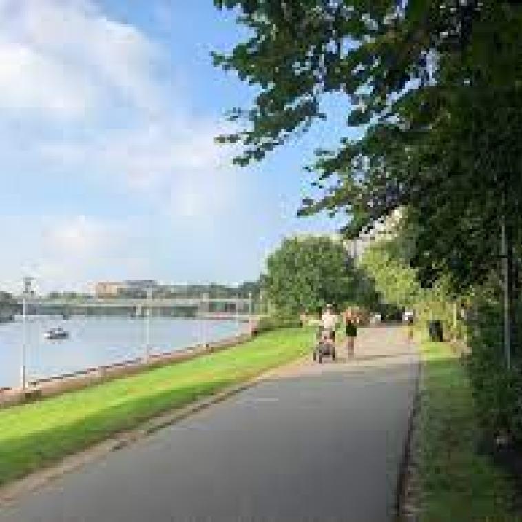 pavement and water of schuylkill river