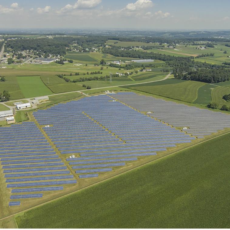 aerial view of a field of solar panels