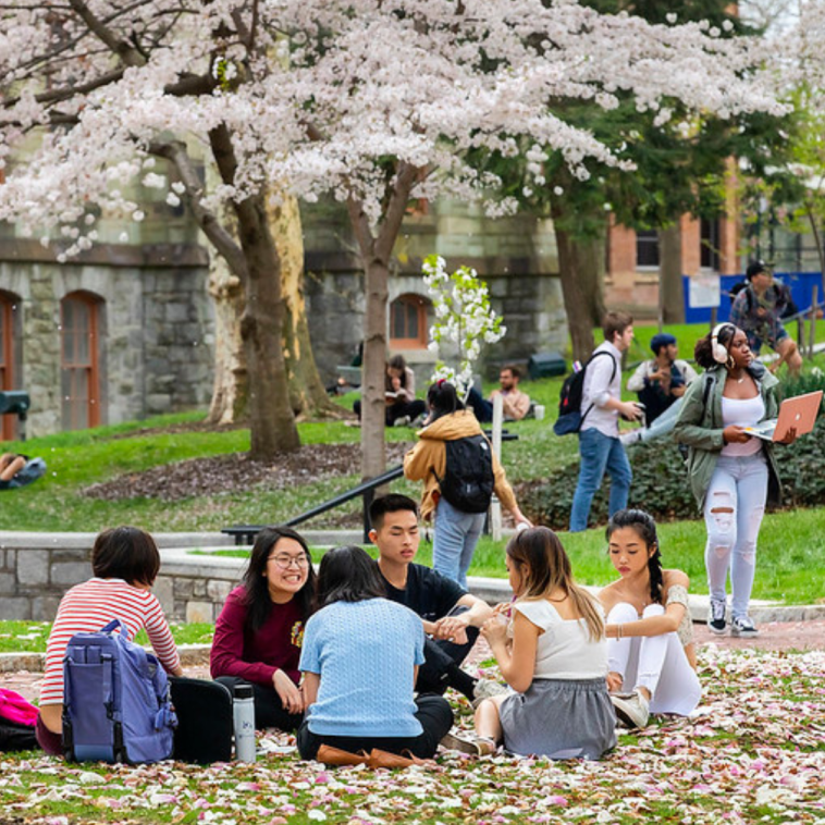 Students on College Green in Spring