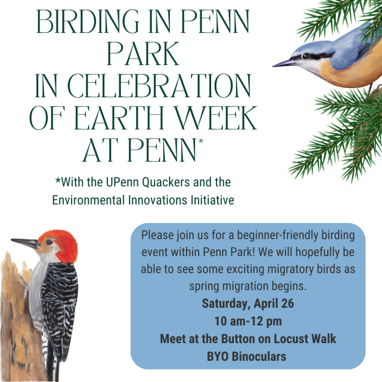 A flyer advertising a birding Earth Week event on 4.26.25