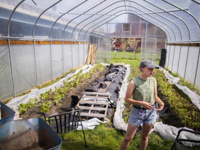 Woman in greenhouse