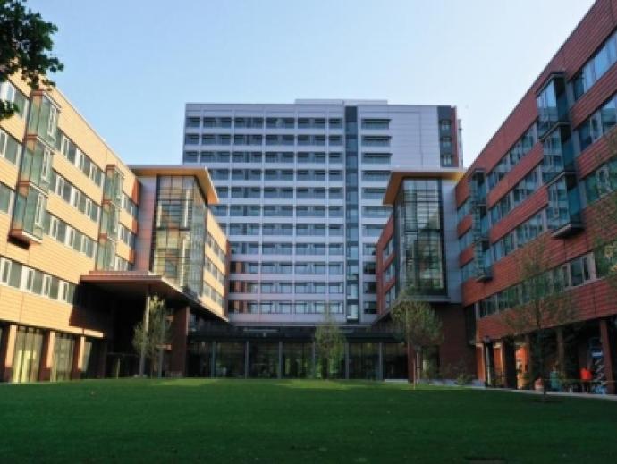 View of main lawn of Gutmann College House