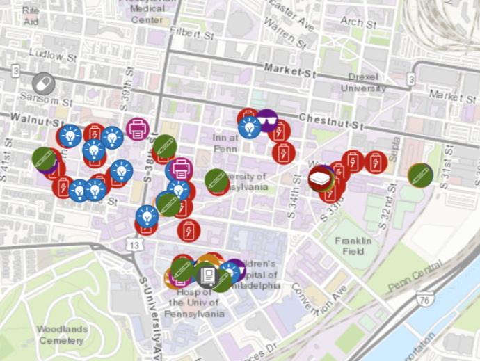Campus map of specialty recycling collection sites