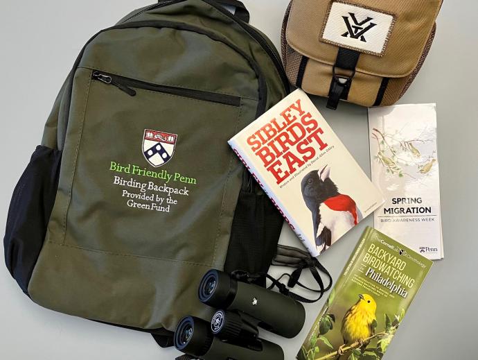 picture of birding backpack that is available for check out from certain campus libraries
